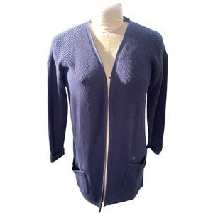 LL Bean Shaker Knit Open Long Cardigan Size M Blue